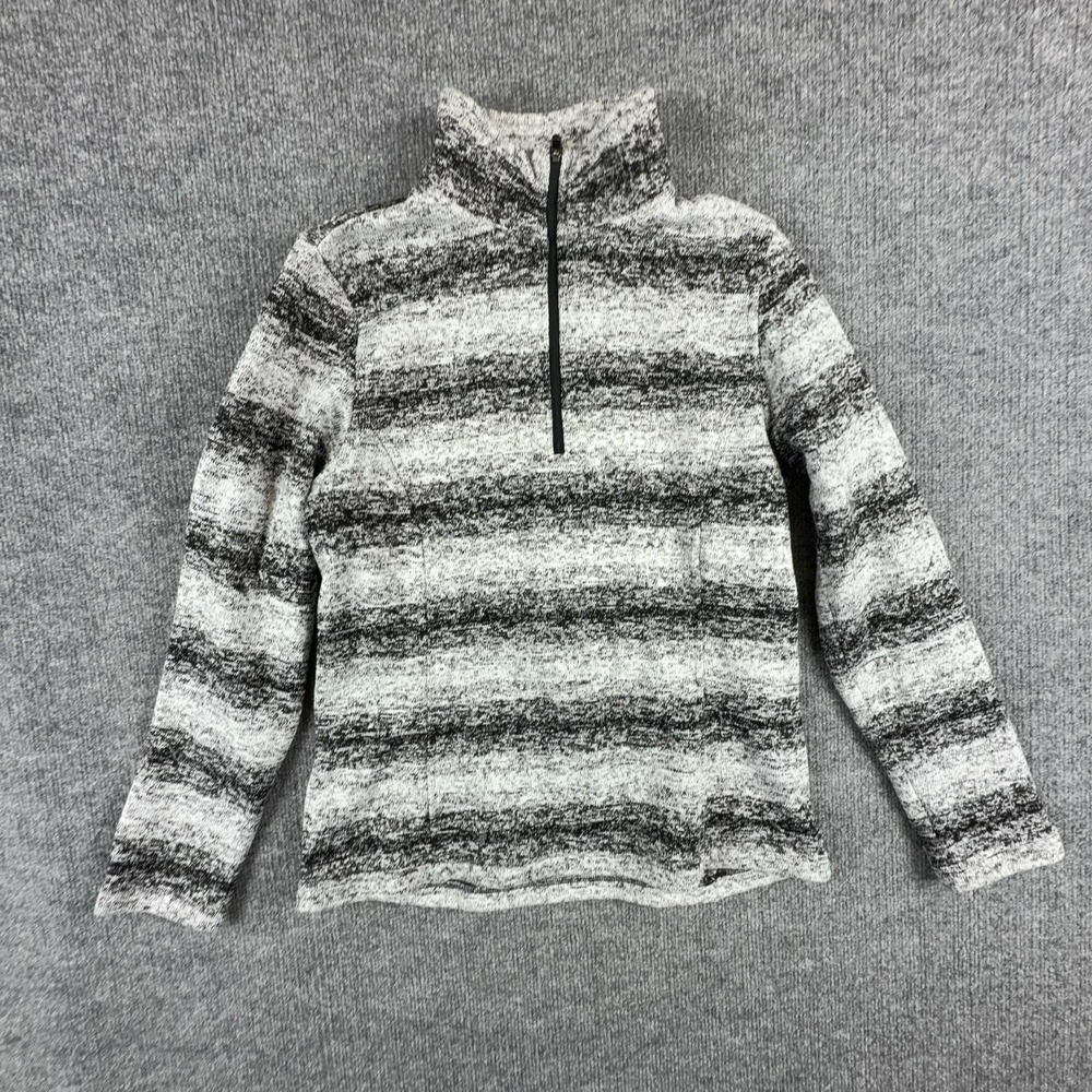 Lands' End Sweatshirt Womens Small Gray Striped Fleece 1/4 Zip Pullover